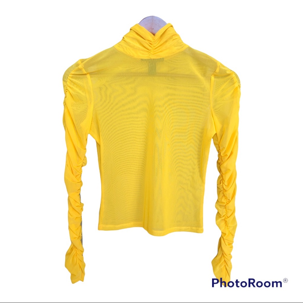 Forever 21 Sheer Mesh - Yellow long sleeve with scrunch sleeves. Size small.